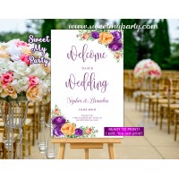 Lilac Orange Wedding Welcome Sign,Purple orange Wedding Welcome sign,(104w)